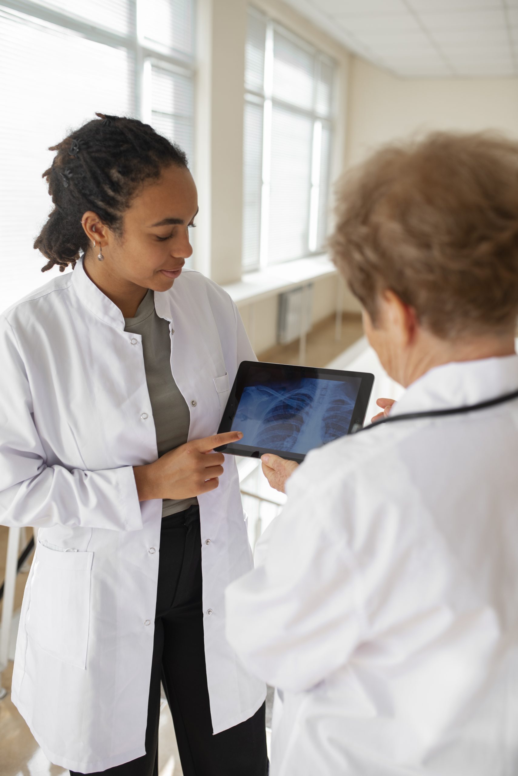 side view doctors chatting work